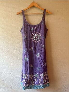 raya sun Linen Embroidered Purple Sleeveless Midi Dress with Sun Design Xl